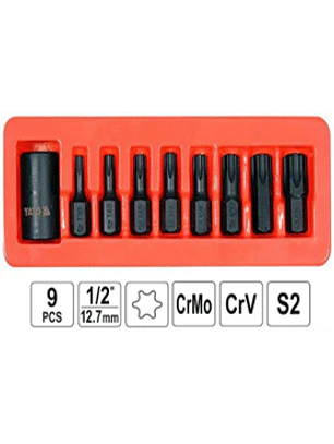 Juego de puntas torx de impacto T30, T40, T45, T47, T50, T55, T60, T70 y adaptador de 1/2 