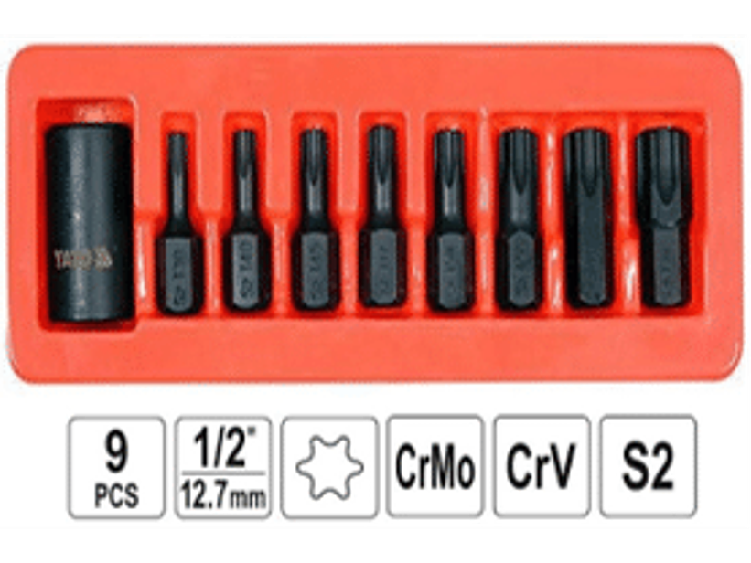 Juego de puntas torx de impacto T30, T40, T45, T47, T50, T55, T60, T70 y adaptador de 1/2 