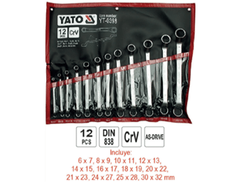 Jgo. llaves corona/corona acodada 75º, 6 a 32mm, 12pzas.