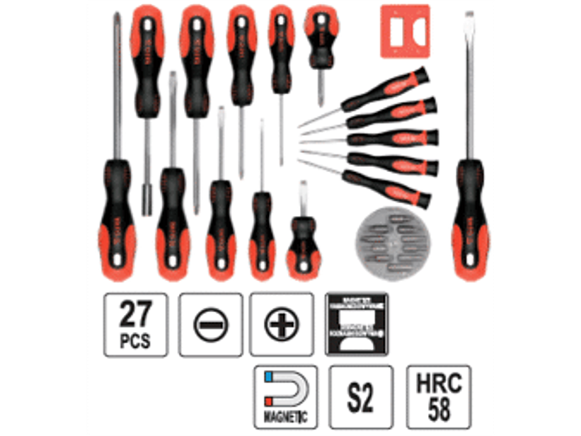 Juego de destornilladores y puntas (27 piezas)