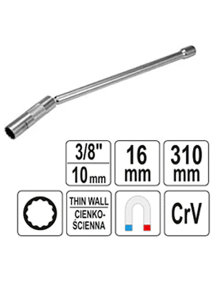 Dado largo poligonal articulado para bujías 3/8