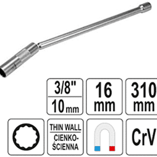Dado largo poligonal articulado para bujías 3/8