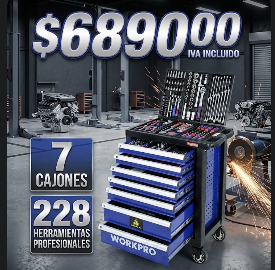 carro de taller 7 cajones 228 herramientas   - Miniatura 1