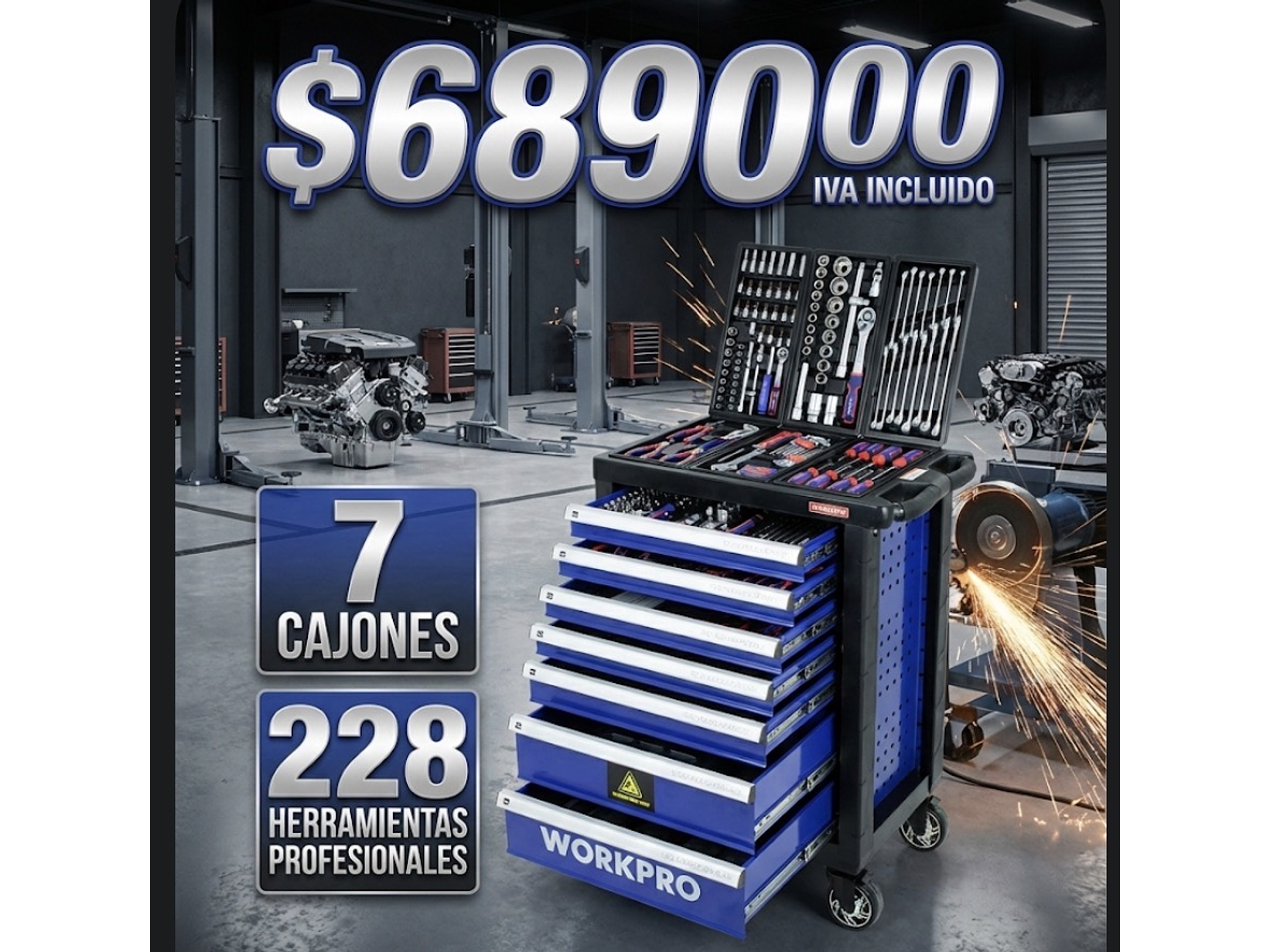 carro de taller 7 cajones 228 herramientas   1