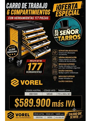 Oferta carro vorel 177 herramientas 