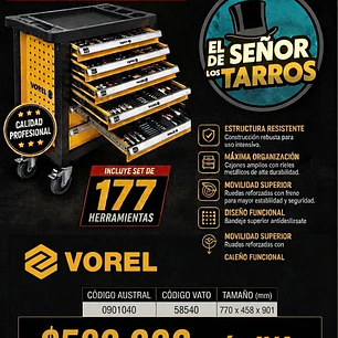 Oferta carro vorel 177 herramientas 