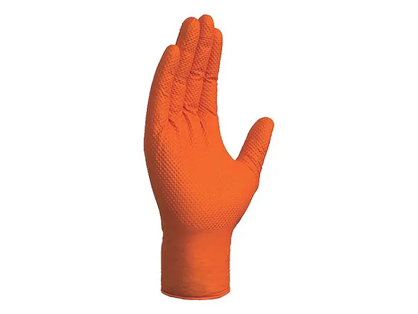 Guante de nitrilo naranjo texturizado alto espesor - Tallas S a XL