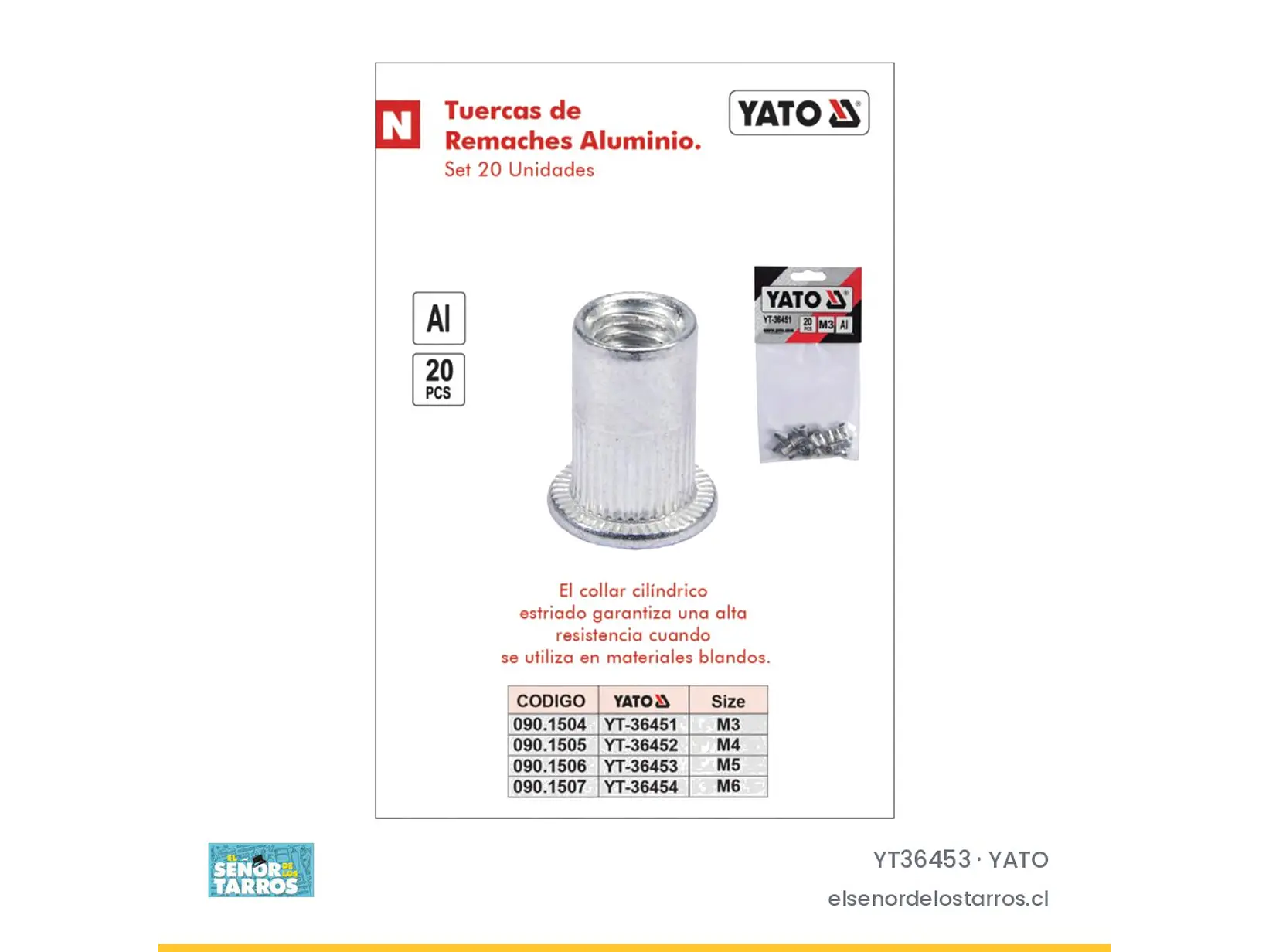 Set de 20 tuercas remachables de aluminio M5
