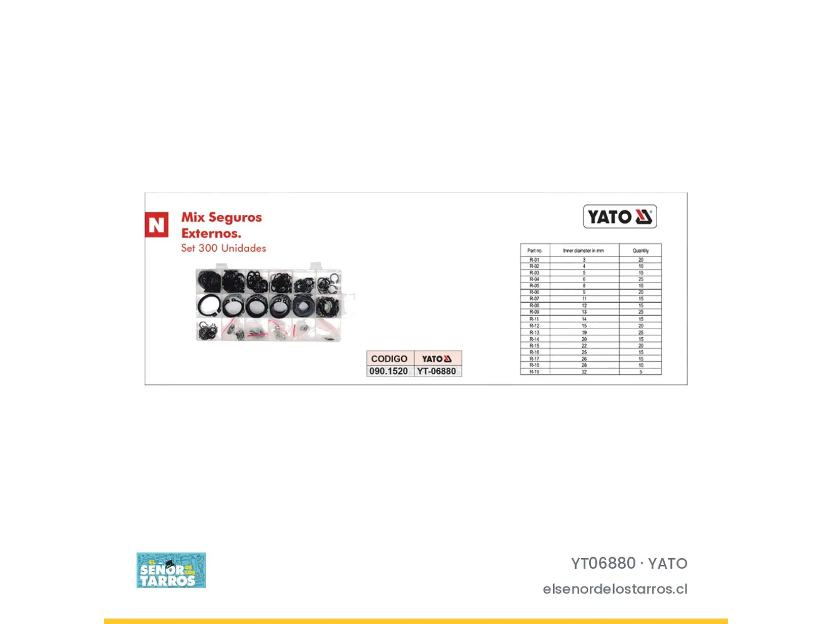 Display de seguros seeger externos, 300 unidades