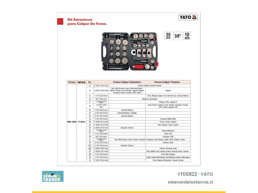 Juego para caliper de freno, 35 piezas