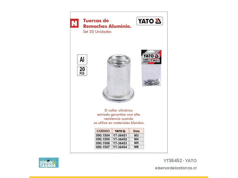 Set de 20 tuercas remachables de aluminio M4