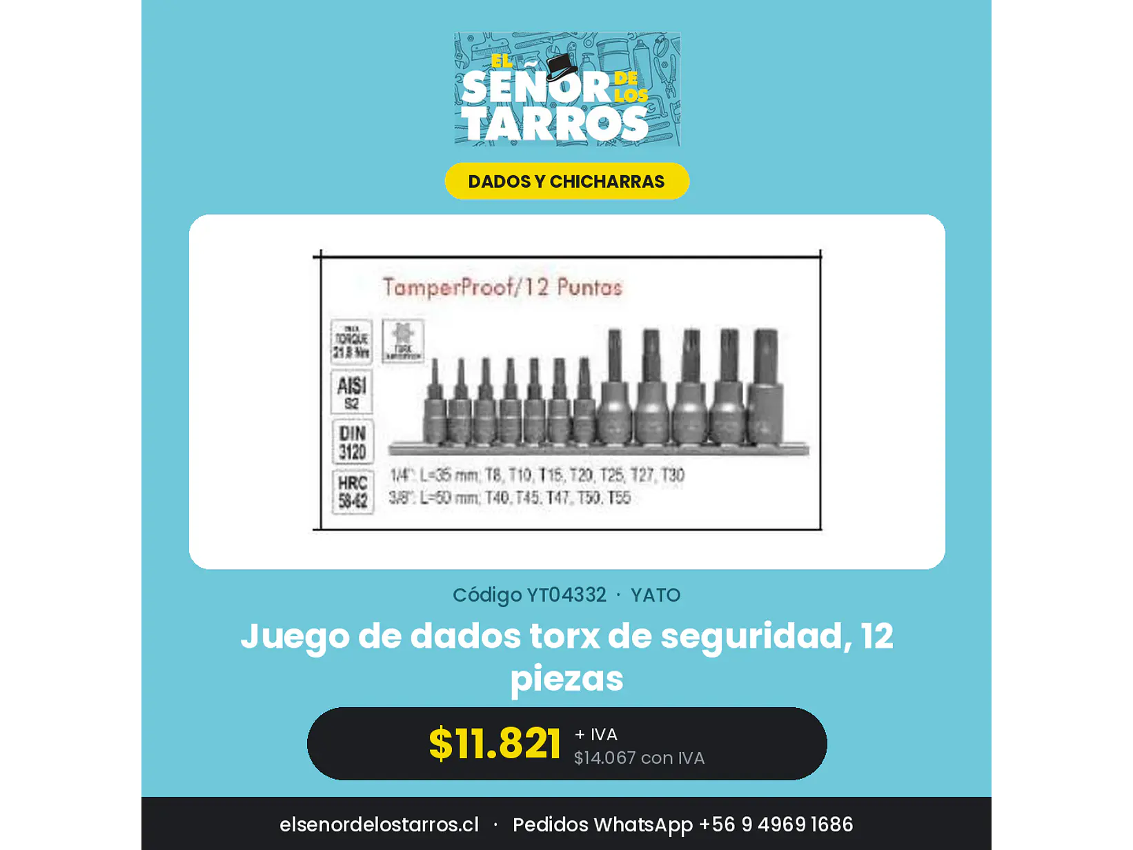 Juego de dados torx de seguridad, 12 piezas