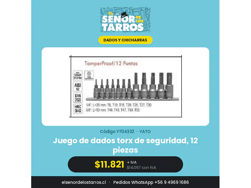 Juego de dados torx de seguridad, 12 piezas