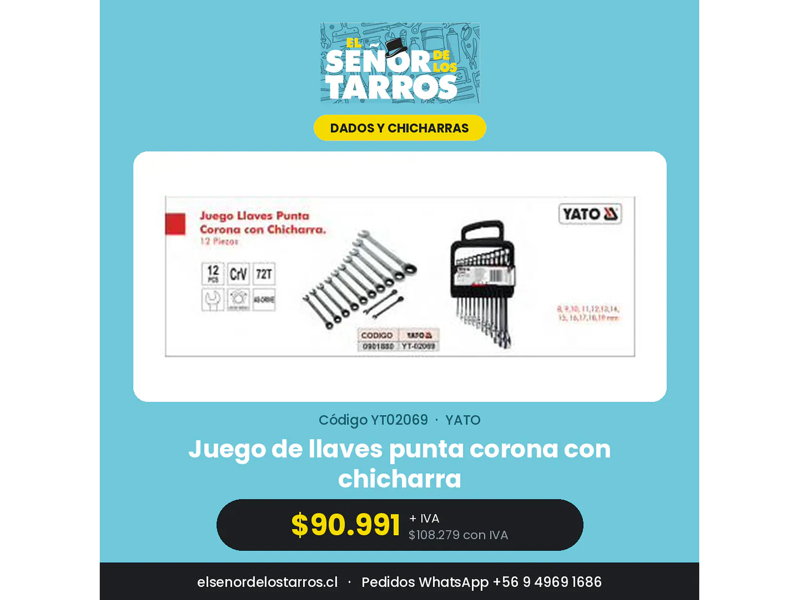 Juego de Llaves Punta Corona con Chicharra 8 a 19 mm, 12 Piezas
