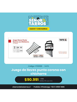 Juego de Llaves Punta Corona con Chicharra 8 a 19 mm, 12 Piezas