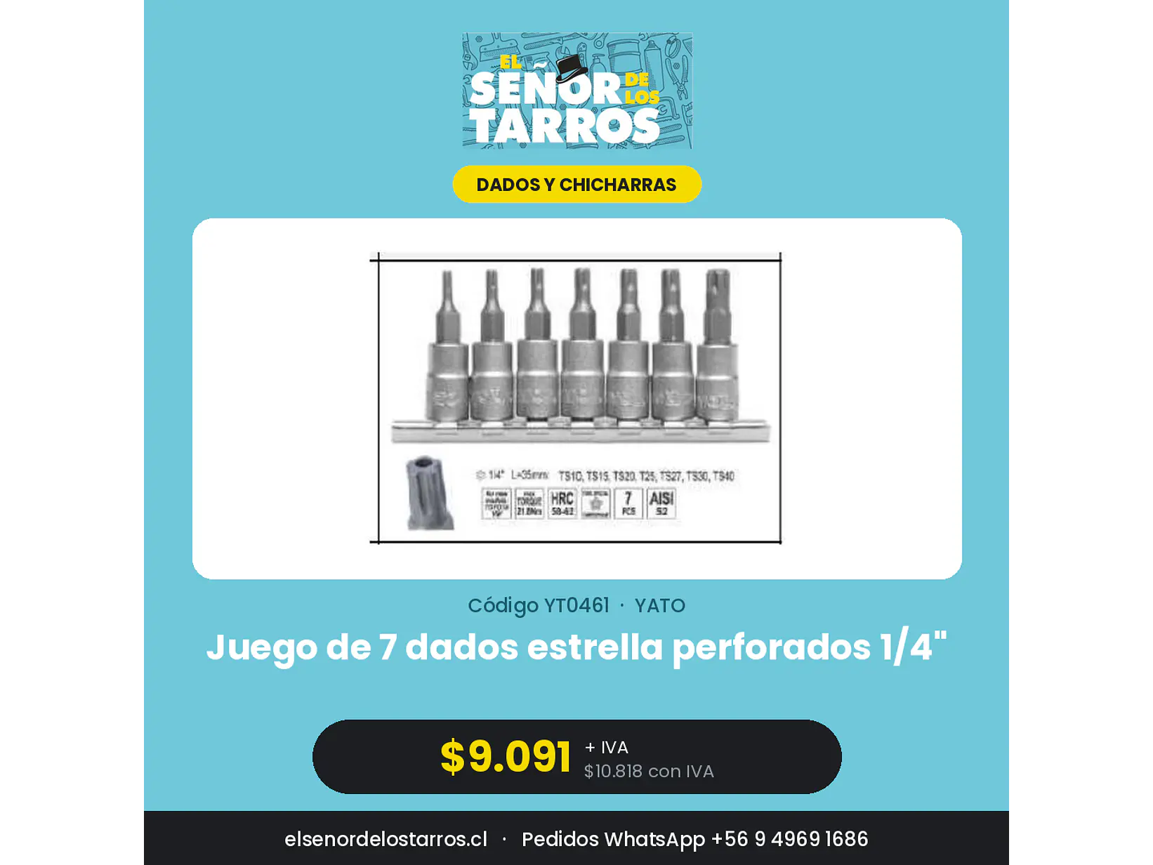 Juego de 7 dados estrella perforados 1/4