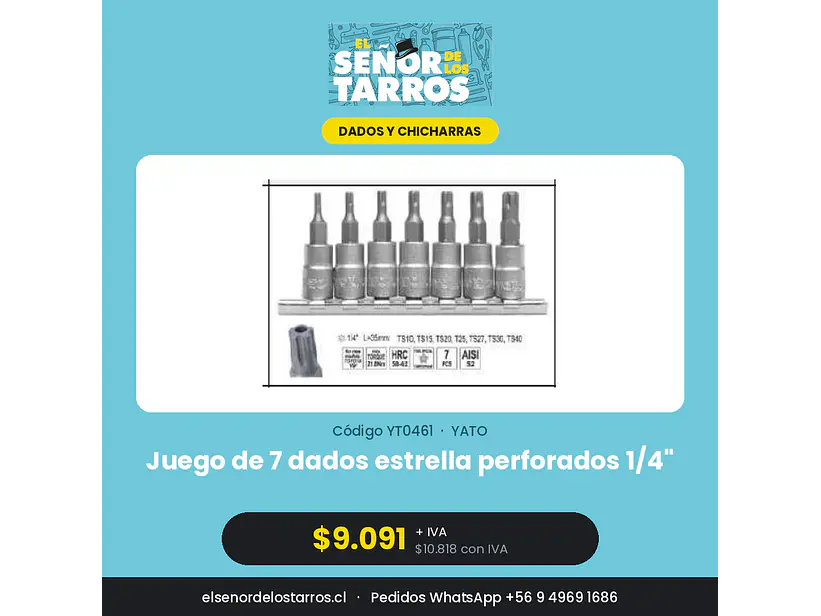 Juego de 7 dados estrella perforados 1/4