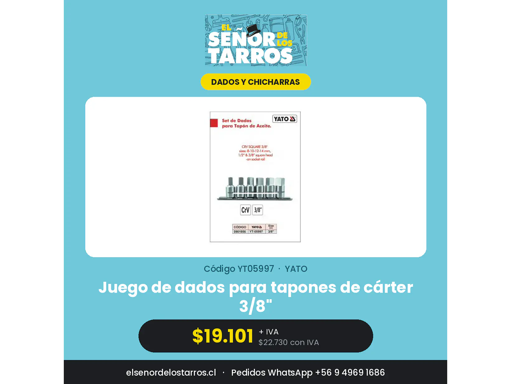 Juego de dados para tapones de cárter 3/8