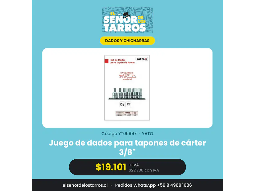 Juego de dados para tapones de cárter 3/8