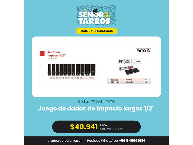 Juego de dados de impacto largos 1/2