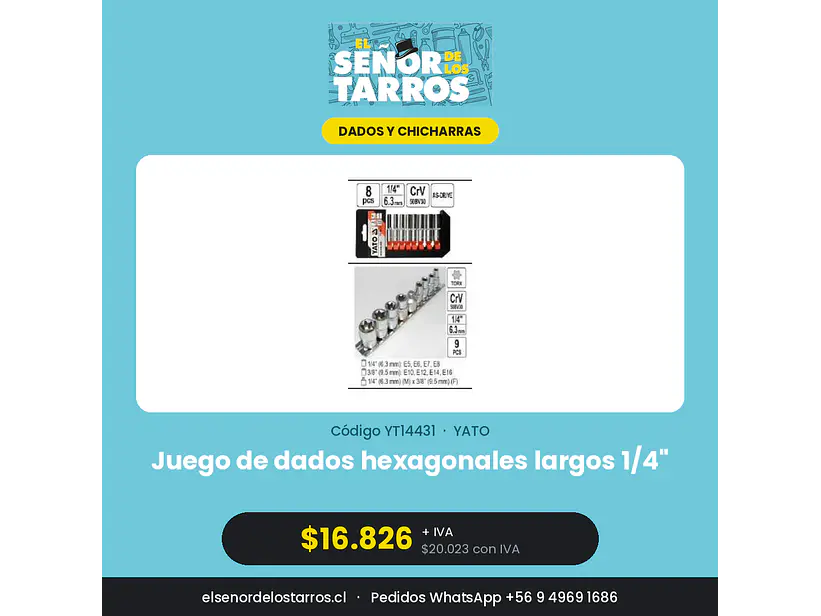 Juego de dados hexagonales largos 1/4