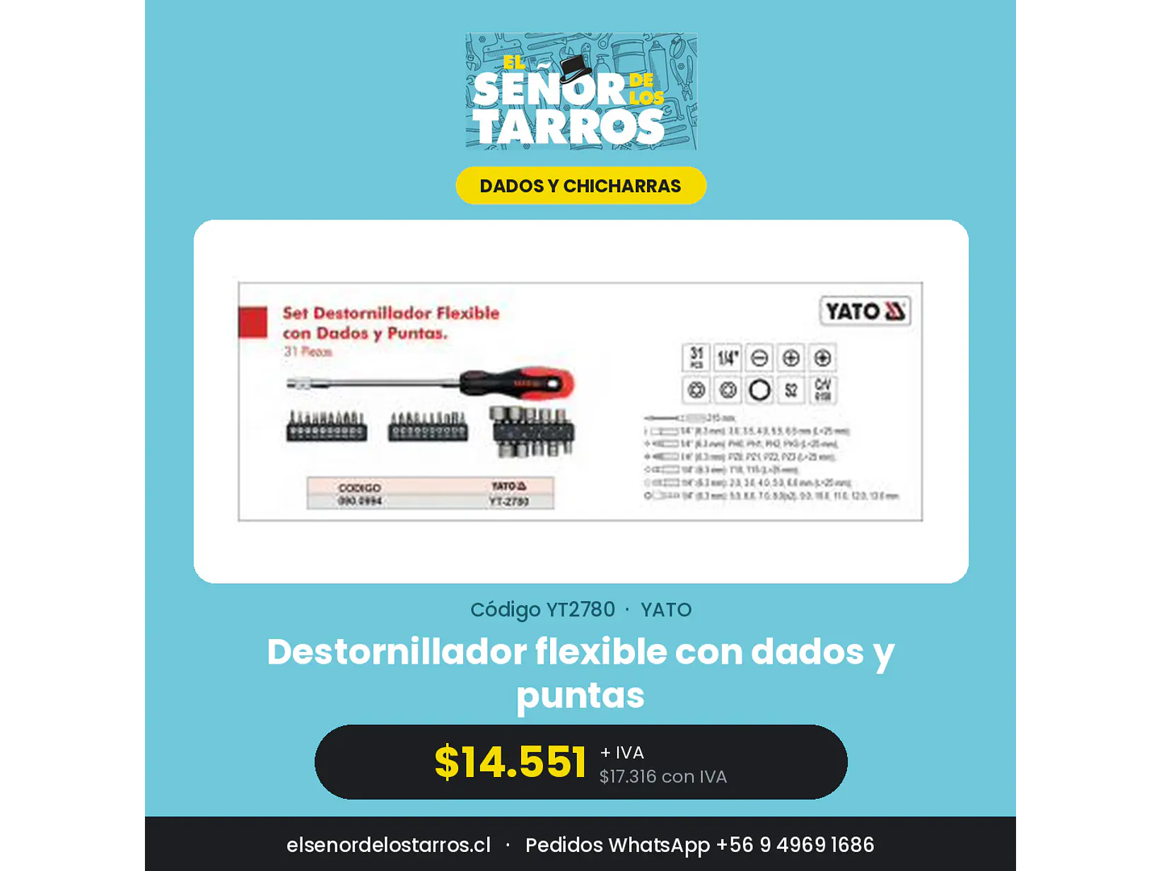 Destornillador flexible con dados y puntas