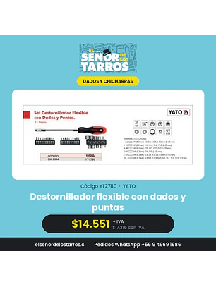 Destornillador flexible con dados y puntas