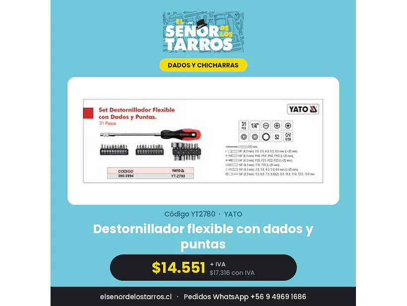 Destornillador flexible con dados y puntas