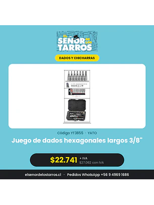 Juego de dados hexagonales largos 3/8