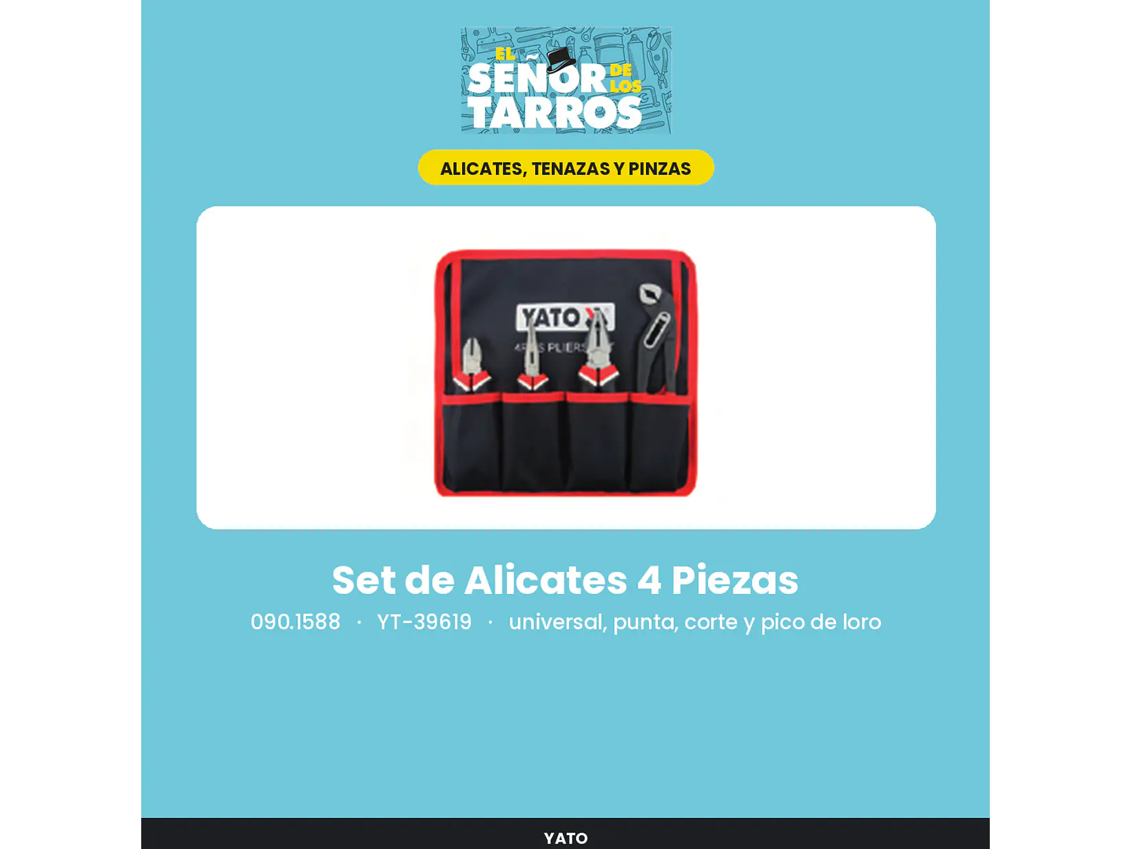 Set de Alicates 4 Piezas universal, punta, corte y pico de loro