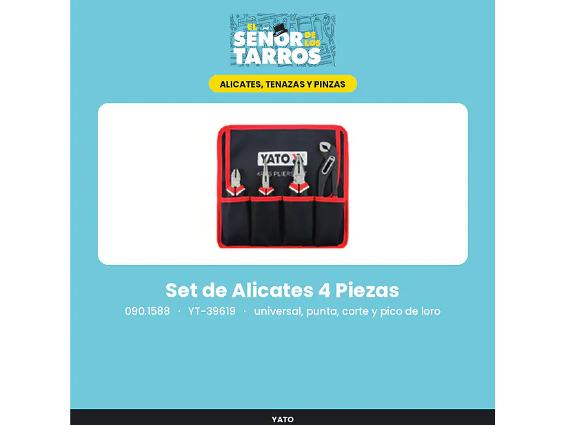 Set de Alicates 4 Piezas universal, punta, corte y pico de loro