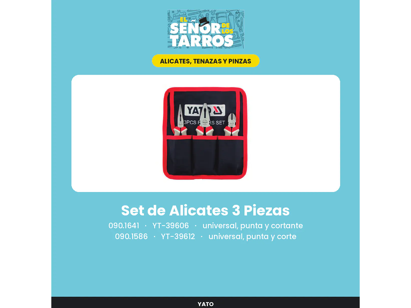 Set de Alicates 3 Piezas universal, punta y corte
