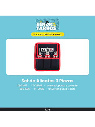 Set de Alicates 3 Piezas universal, punta y corte