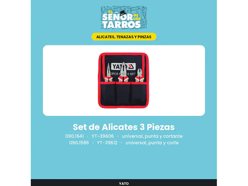 Set de Alicates 3 Piezas universal, punta y corte