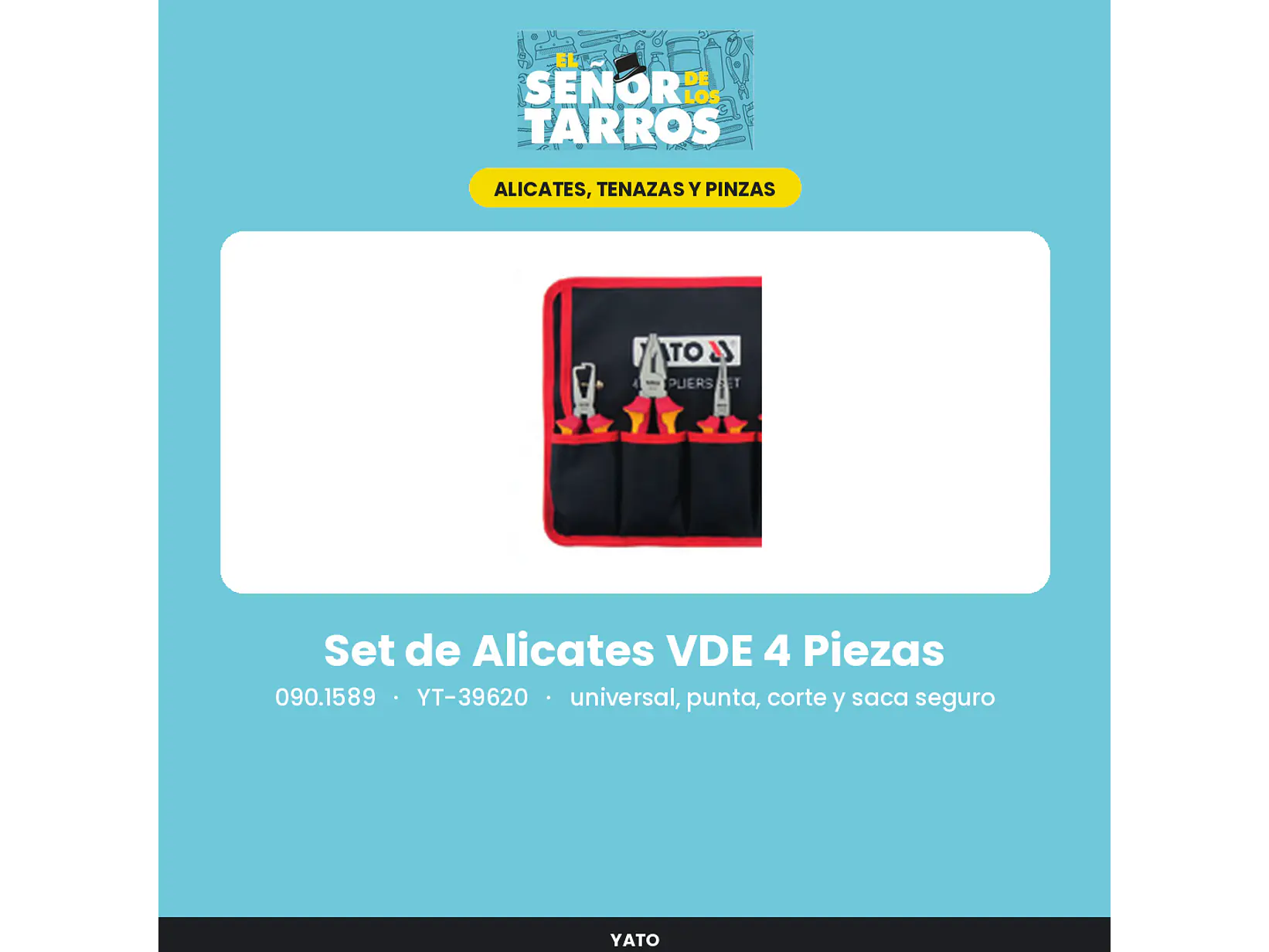 Set de Alicates VDE 4 Piezas universal, punta, corte y saca seguro