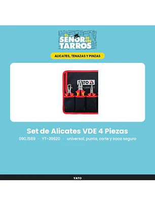 Set de Alicates VDE 4 Piezas universal, punta, corte y saca seguro