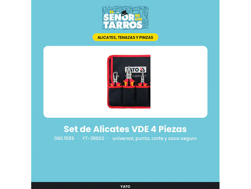 Set de Alicates VDE 4 Piezas universal, punta, corte y saca seguro