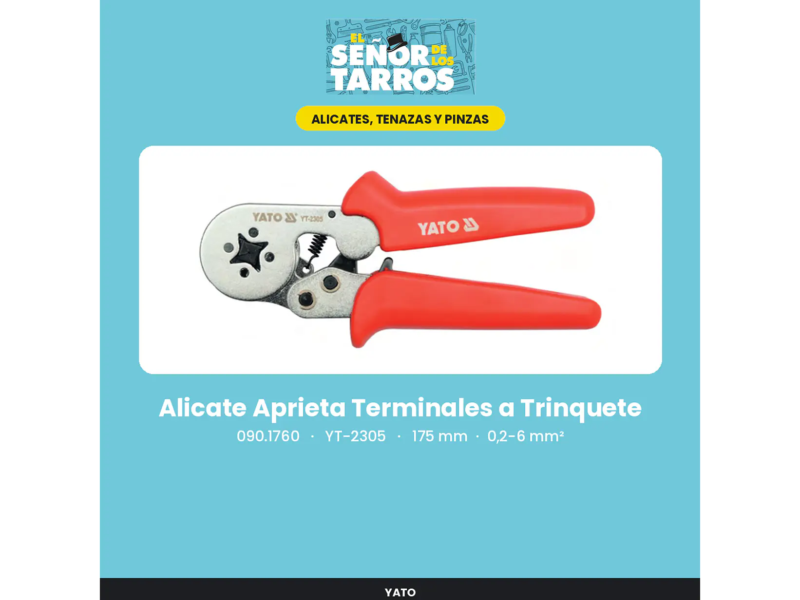 Alicate Aprieta Terminales a Trinquete 175 mm, 0,2-6 mm²