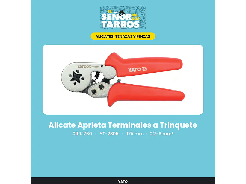Alicate Aprieta Terminales a Trinquete 175 mm, 0,2-6 mm²