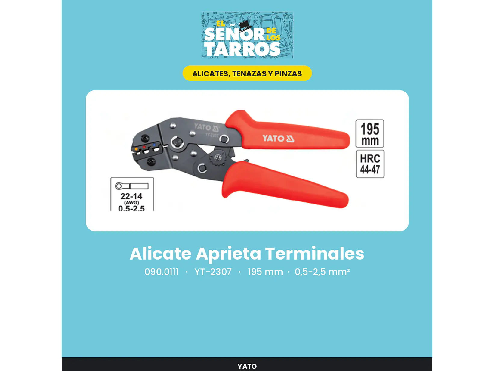 Alicate Aprieta Terminales 195 mm, 0,5-2,5 mm²