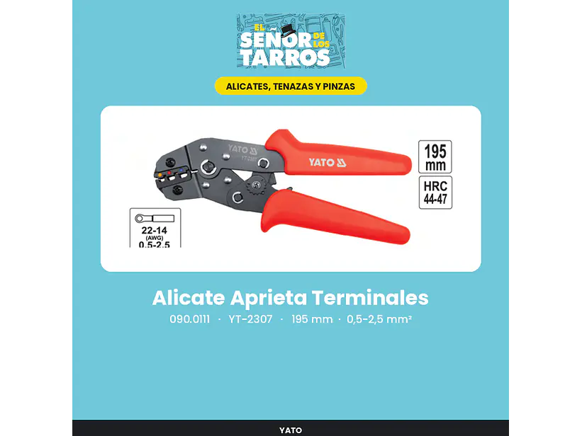 Alicate Aprieta Terminales 195 mm, 0,5-2,5 mm²