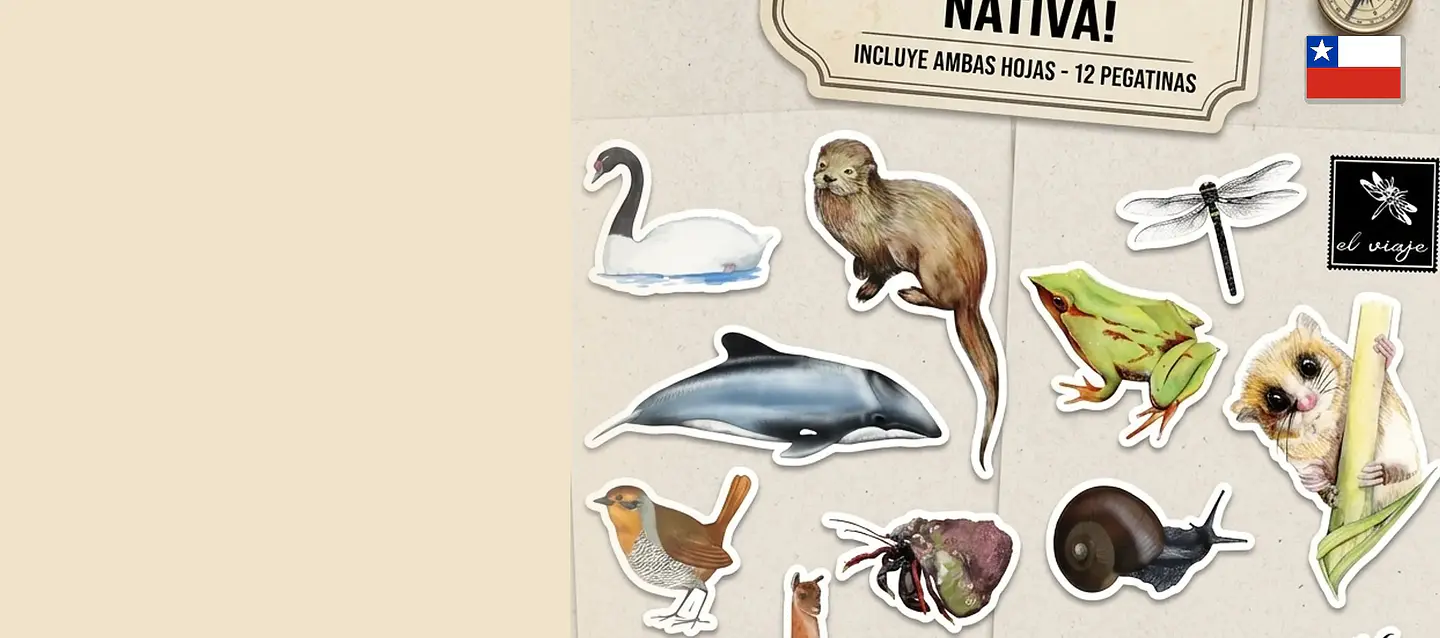 Pack de stickers de fauna nativa en móvil con bandera chilena
