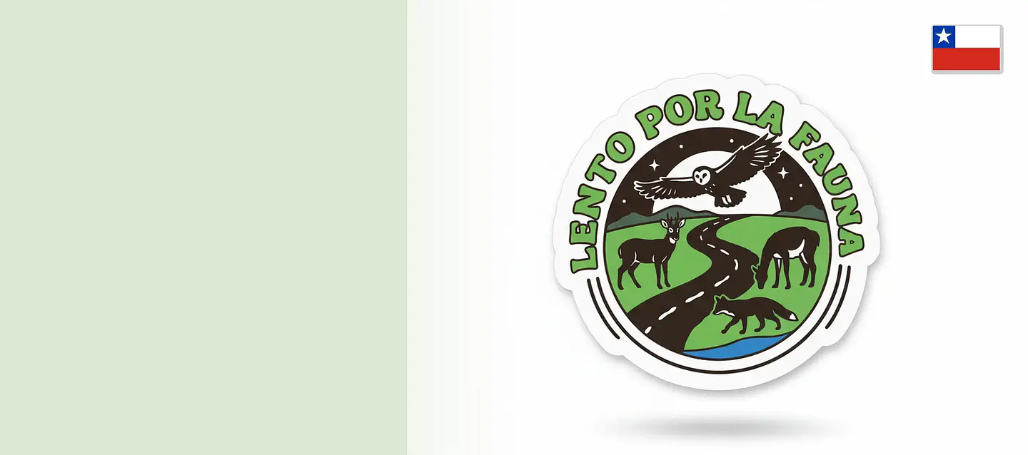 Sticker Lento por la Fauna con bandera chilena, versión móvil