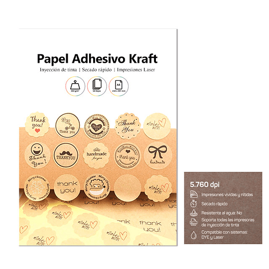 Papel Adhesivo Kraft A4 / 200g / 50 Hojas 