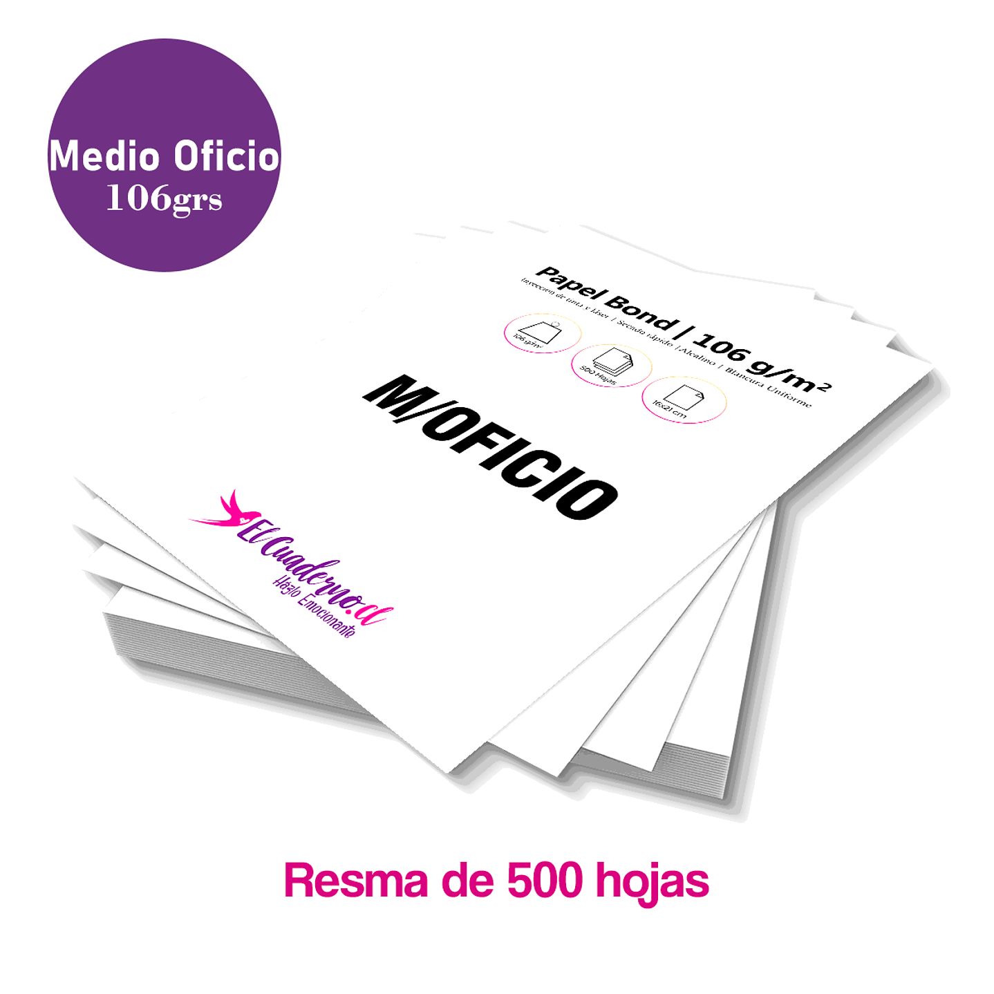 Bond Medio Oficio Resma 500 hojas | 106grs 1