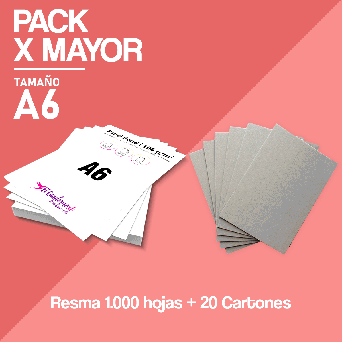 Pack Bond A6 Mil hojas 106grs + 20 Tapas Cartón Piedra 1,5mm – Pack por Mayor