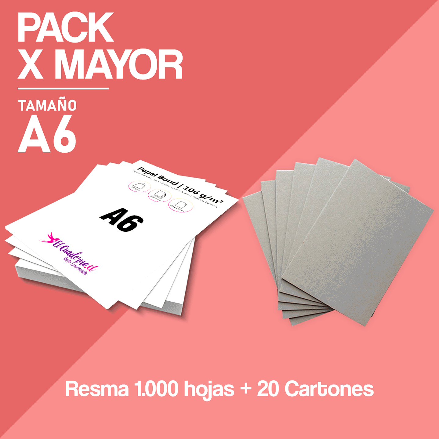 Kit Agendas A6: Resma Papel Bond 106g Mil hojas + 20 Tapas Cartón Piedra – Pack por Mayor 1