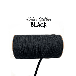 Elástico Glitter NEGRO 6mm  Agendas y Encuadernación - Rollo 3mt