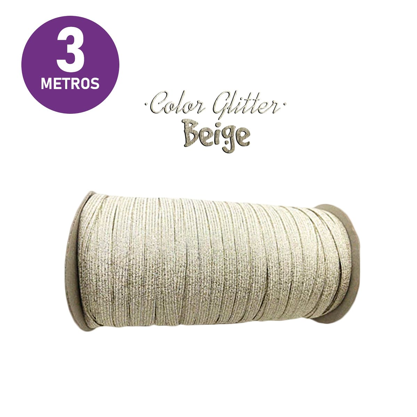 Elástico Glitter Beige 3 metros | Plano 1