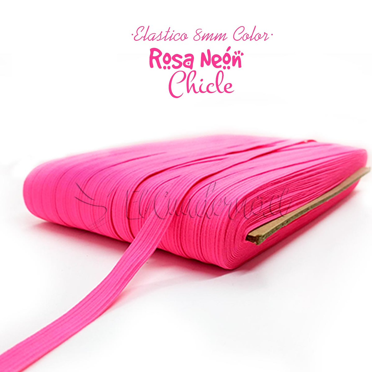 Elástico Plano Rosa Neón 8mm para Agendas y Encuadernación - Rollo 3mt 1